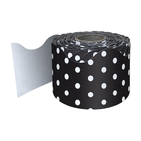 Carson Dellosa Rolled Scalloped Borders, Black with White Polka Dots - 3 Roll CD-108474-3